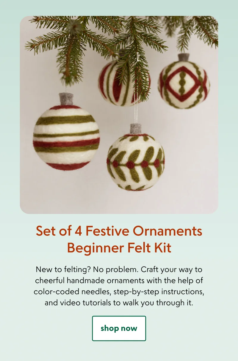 Set of 4 Festive Ornaments Beginner Felt Kit