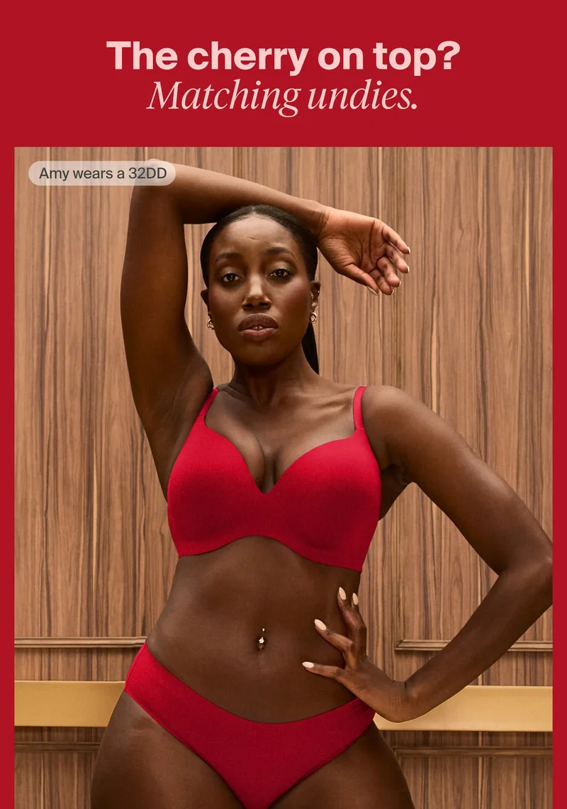 The cherry on top? Matching undies. Amy wears a 32DD in Uplift Push-Up Bra