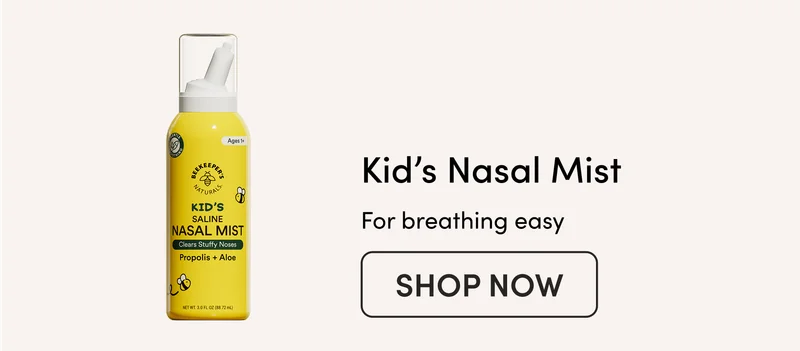 Kid’s Nasal Mist Propolis and aloe leaf extract to soothe and moisturize irritated little noses for easy breathing all summer long.