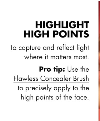 Use the Flawless Concealer Brush to precisely apply to the high points of the face