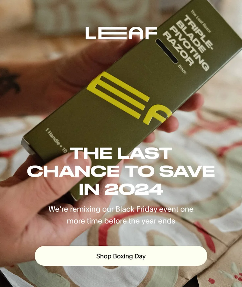 Person holding a Leaf Razor box, the last chance to save in 2024