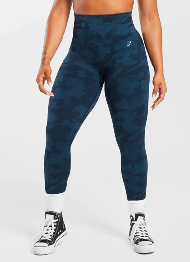 ADAPT CAMO SEAMLESS RIBBED LEGGINGS - Midnight Blue/Ash Blue