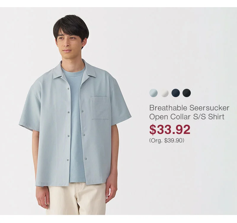 Shop Men's Breathable Seersucker Open Collar Short Sleeve Shirt