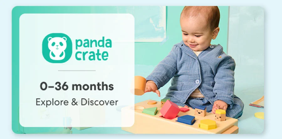 Baby playing with a KiwiCo Panda Crate toy. Designed for ages 0–36 months to explore and discover. Baby playing with a KiwiCo Panda Crate toy. Designed for ages 0–36 months to explore and discover.