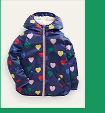 Printed Sherpa Lined Anorak - Navy Hearts