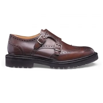 Elodie Double Buckle Monk Shoe in Mocha Calf Leather