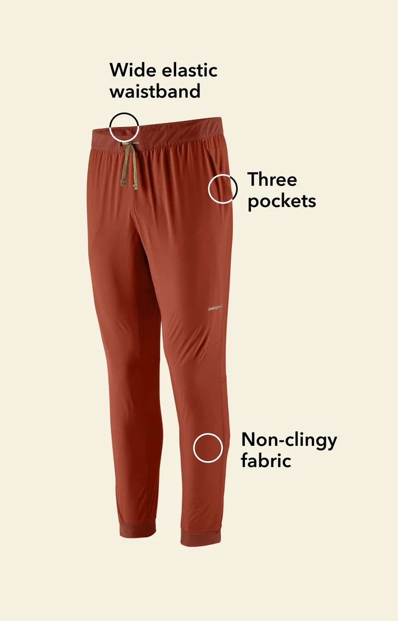 Wide elastic waistband. Three pockets. Non-clingy fabric.
