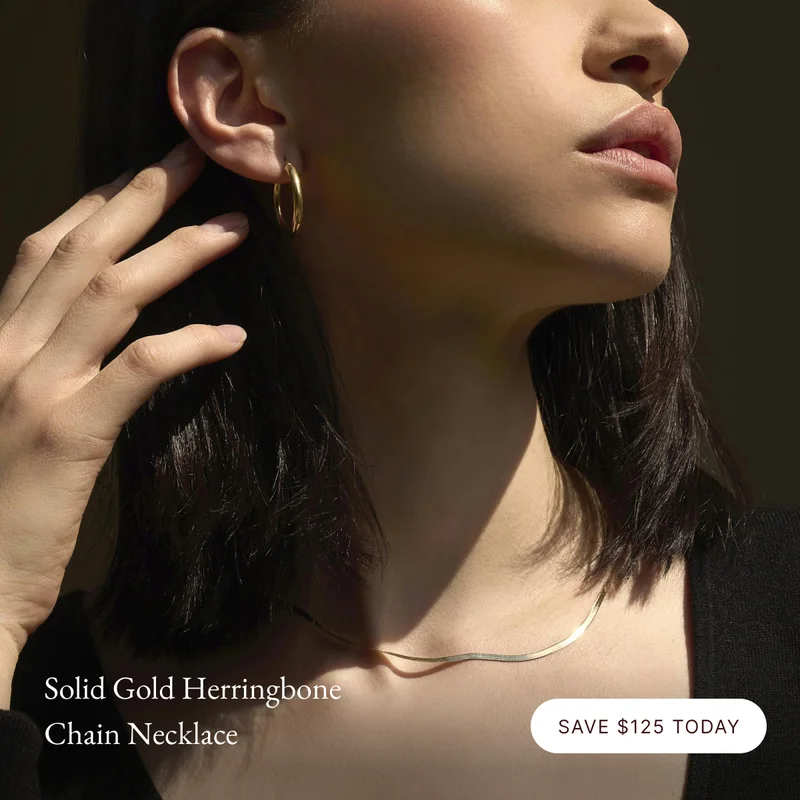 Solid Gold Herringbone Chain Necklace