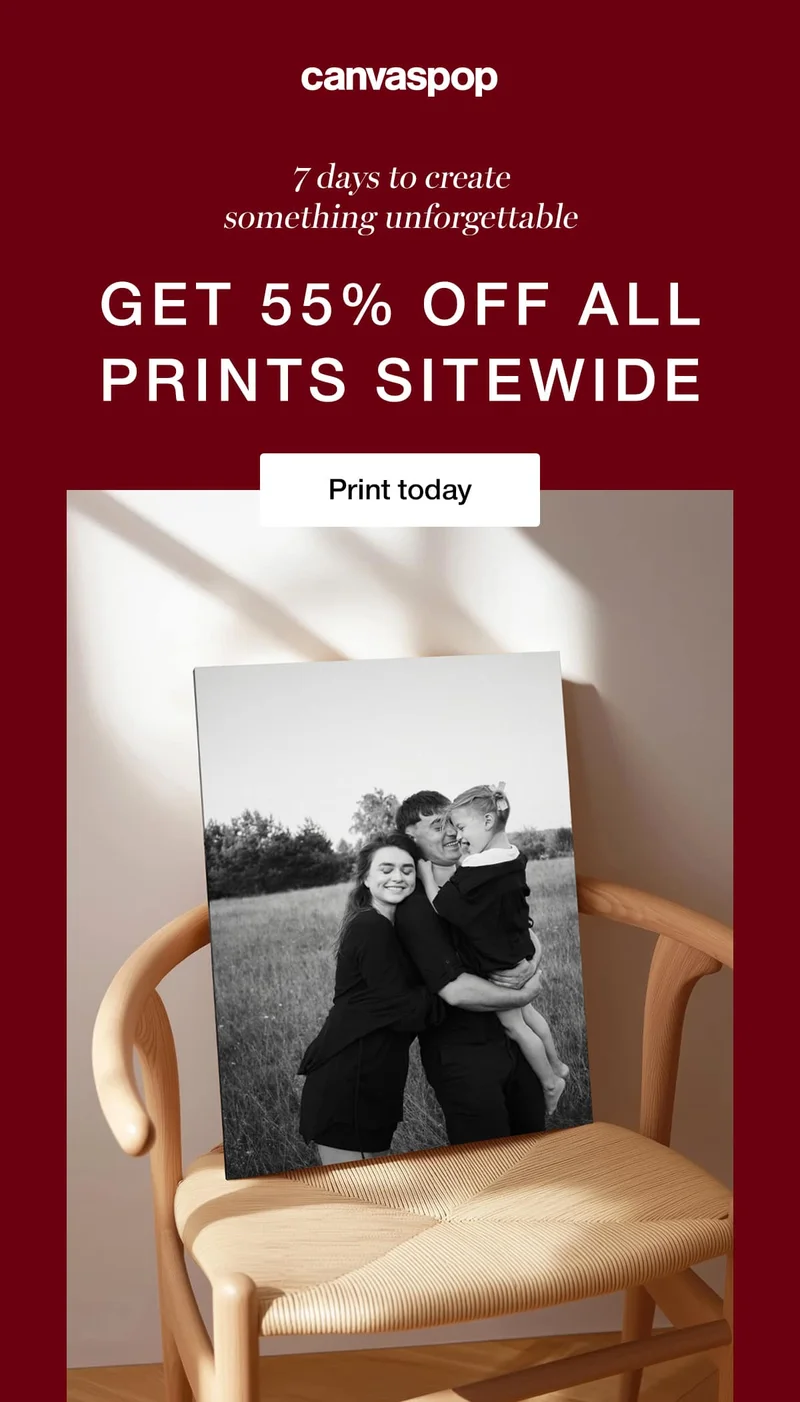 7 days to create something unforgettable. Get 55% off all prints sitewide.