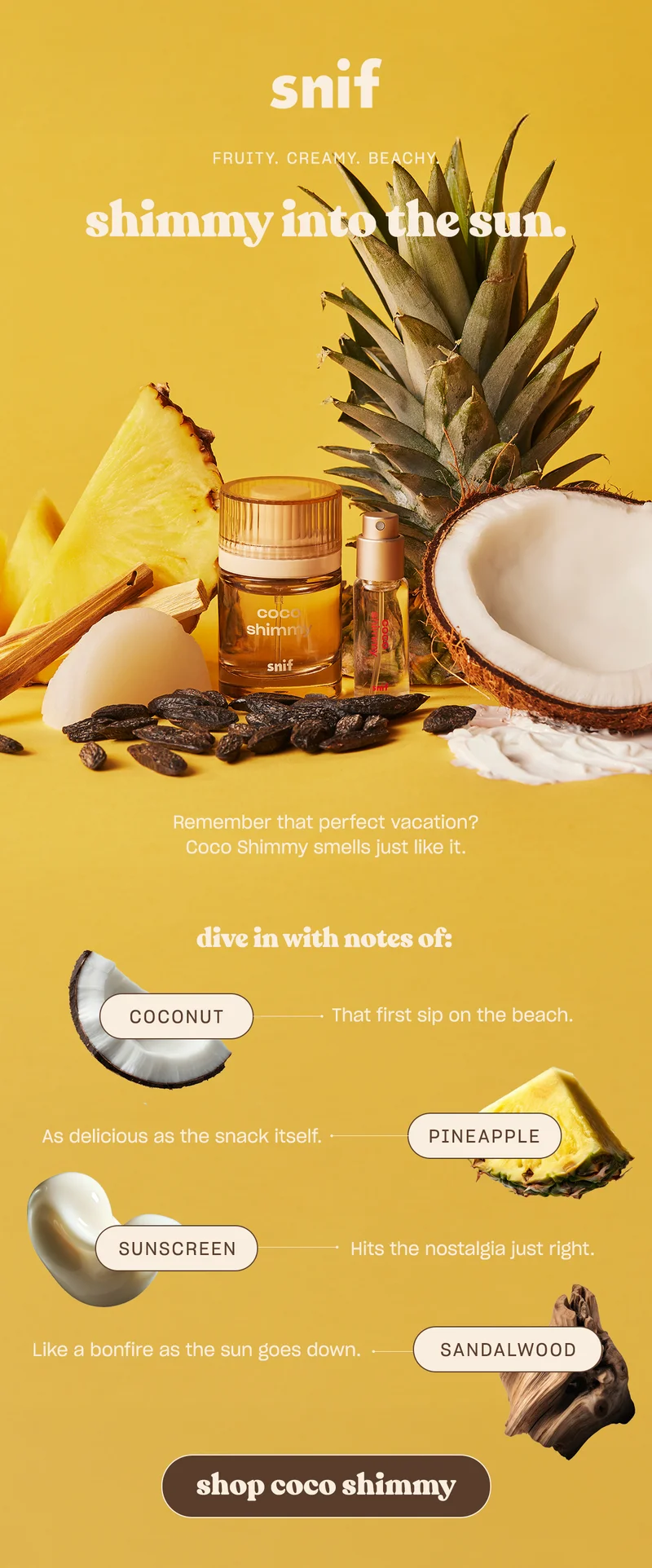 Remember that perfect vacation? Coco Shimmy smells just like it. [ shop coco shimmy    ]