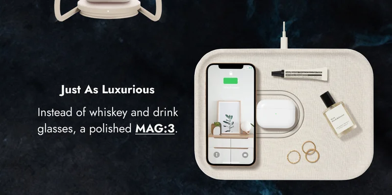 Just As Luxurious Instead of whiskey and drink glasses, a polished MAG:3.