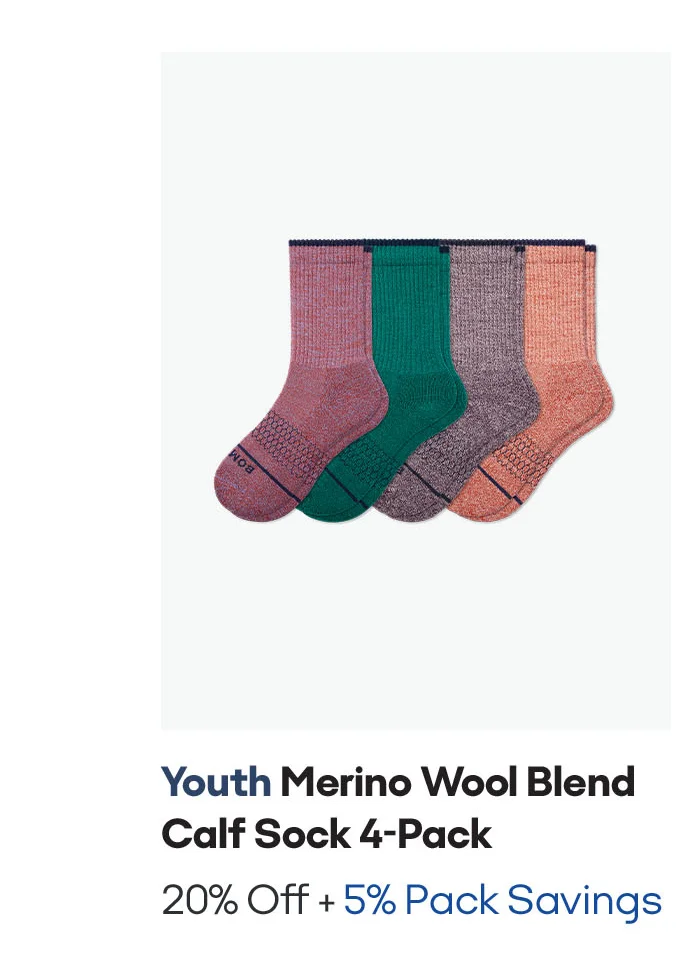 Youth Merino Wool Blend Calf Sock 4-Pack