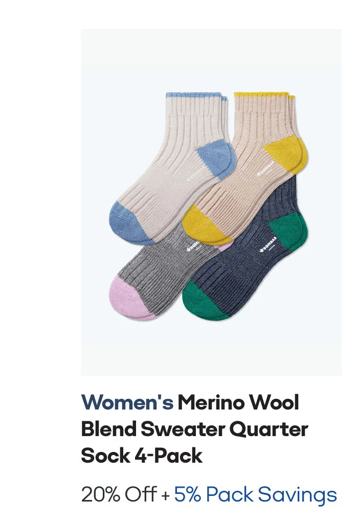 Women's Merino Wool Blend Sweater Quarter Sock 4-Pack