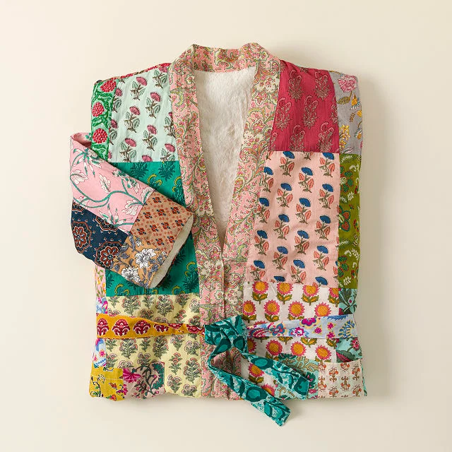 Repurposed Sari Fleece Lined Robe
