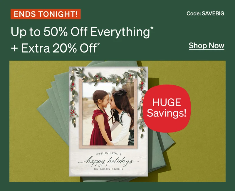 Up to 50% off everything + extra 20% off ends tonight