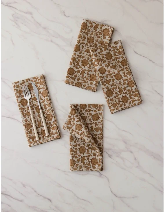 Lavelanet Table Linens-Ivory and Rust / Napkin -Set of 4