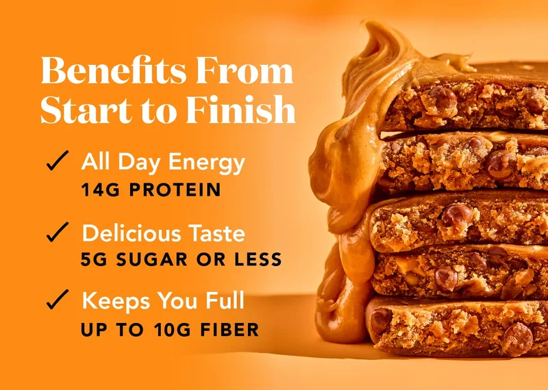Benefits from start to finish with 14g protein, 5g sugar or less, and up to 10g fiber