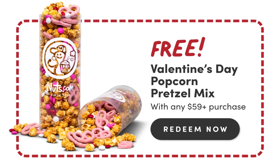 FREE! Valentine's Day Popcorn Pretzel Mix with any $59+ purchase. REDEEM NOW
