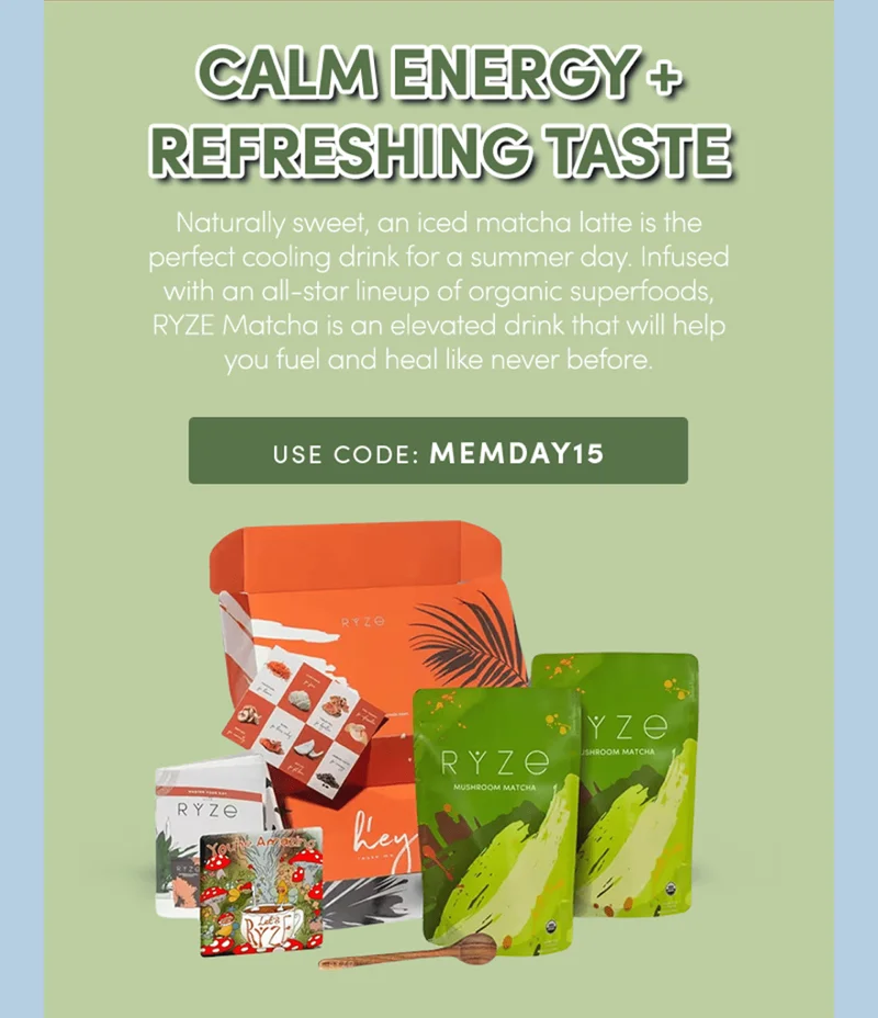 Calm Energy + Refreshing Taste | Naturally sweet, and iced matcha latte is the perfect cooling drink for a summer day. Infused with an all-star lineup of organic superfoods, RYZE matcha is an elevated drink that will help you fuel and heal like never before | use code MEMDAY15