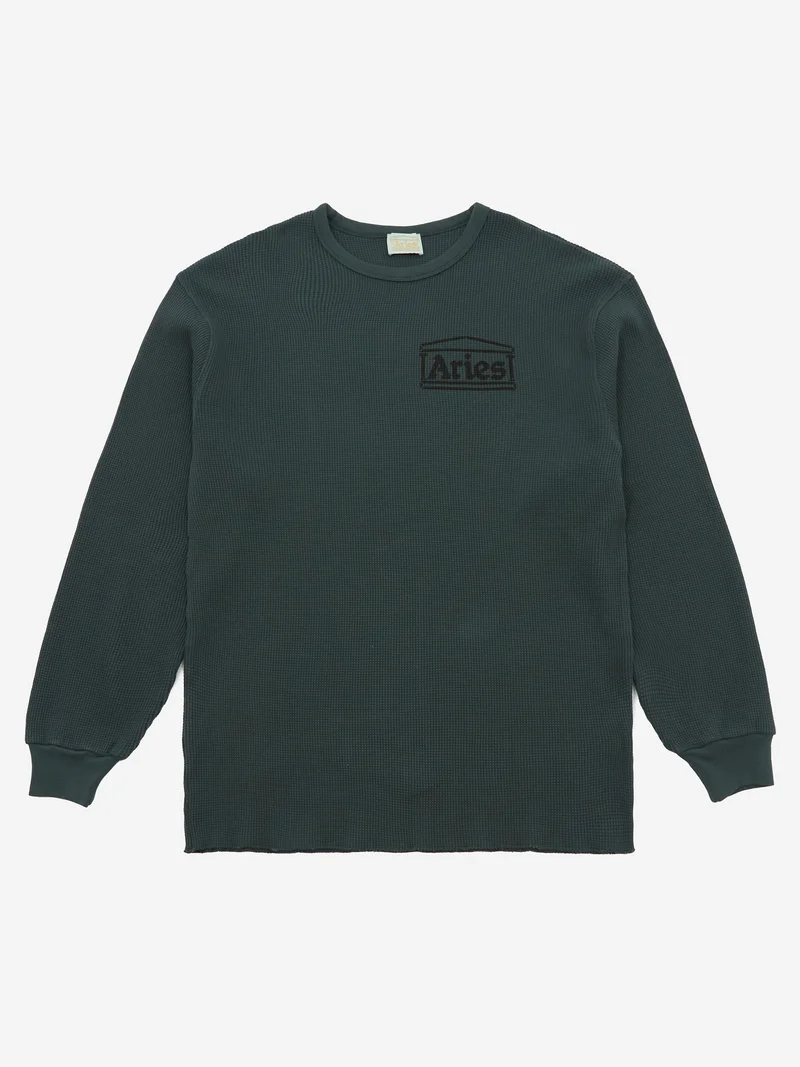 Image of Aries Waffle Long Sleeve T-Shirt - Dark Olive