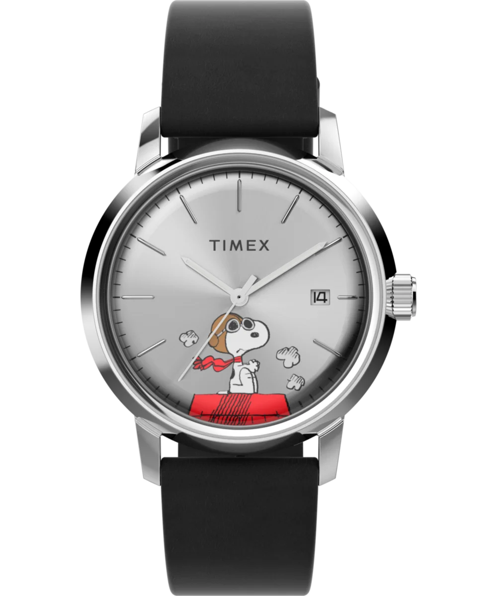 Image of Peanuts® x Timex Marlin® Automatic Snoopy Flying Ace 40mm Leather Strap Watch