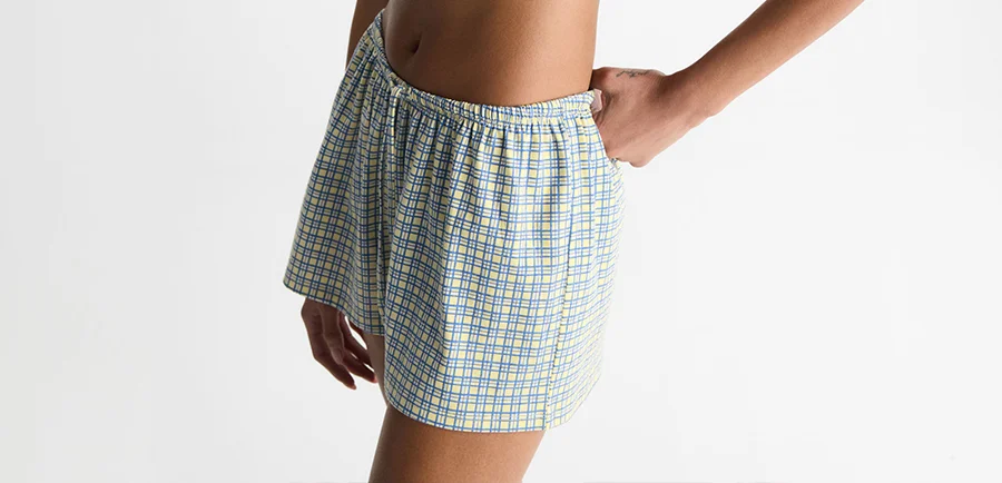 Checked Cross Back Tankini set in Buttercream & Blossom Blue