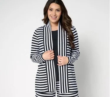 Belle by Kim Gravel Nautical Knit Striped Open Front Cardigan