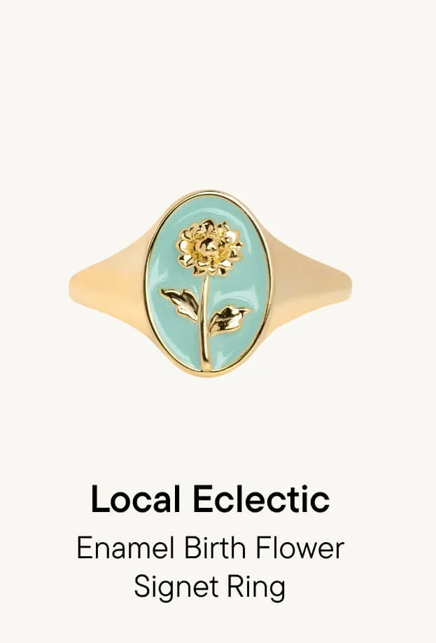 Enamel Birth Flower Signet Ring