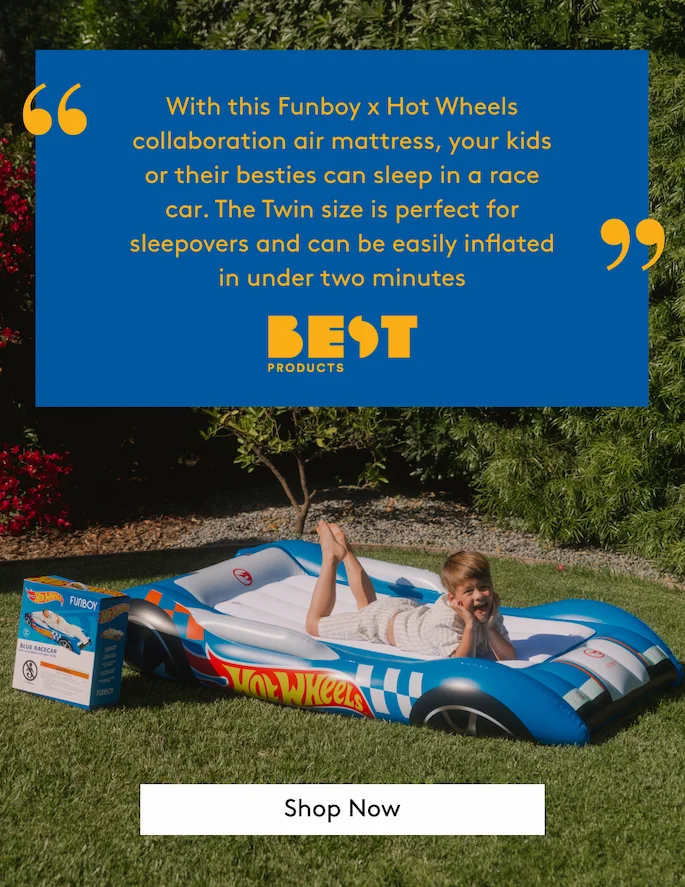 With this Funboy x Hot Wheels collaboration air mattress, your kids or their besties can sleep in a race car. The Twin size is perfect for sleepovers and can be easily inflated in under two minutes