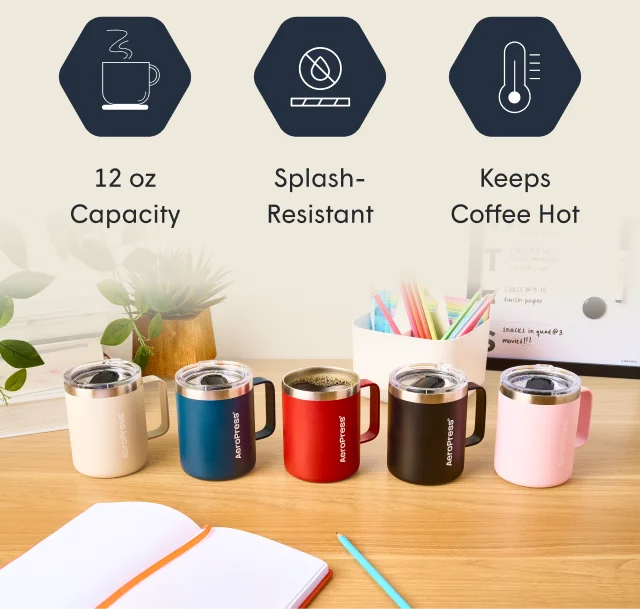 12oz Capacity, Splash-Resistant, Keeps Coffee Hot