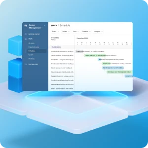 Project management interface against blue background