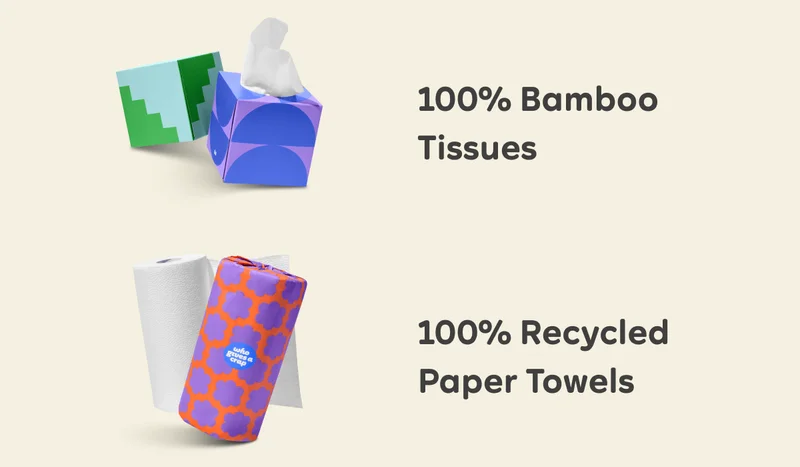 100% Bamboo Tissues, 100% Recycled Paper Towels