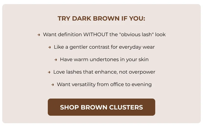 Reasons to choose dark brown lash clusters with shop button.