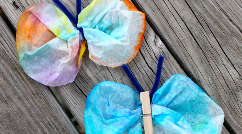 Colorful Butterflies – A craft project transforming coffee filters into vibrant butterflies.