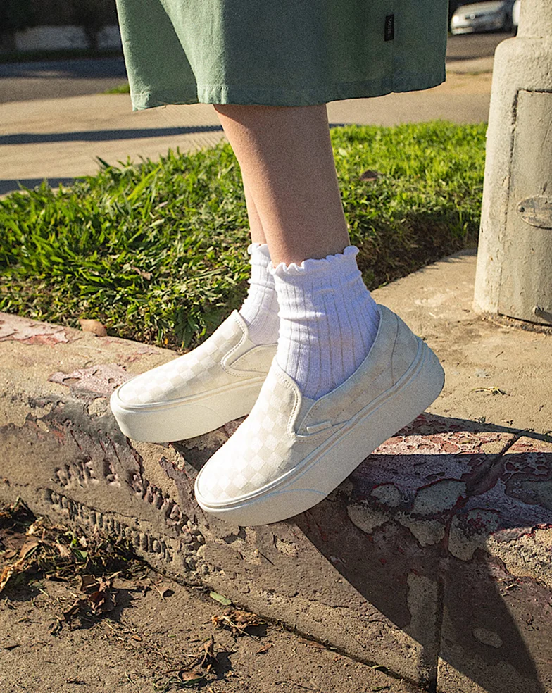Mushroom Brown Marshmallow White Classic Slip-On Platform Checkerboard Shoe