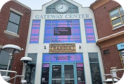Exterior shot of merch store on main street.