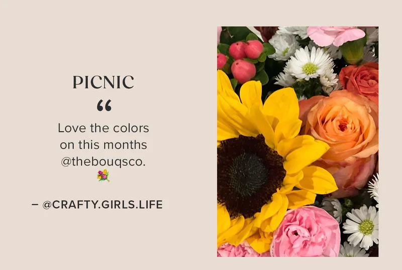 Featured Bouq: Picnic. ''Love the colors on this months @thebougsco.'' — @CRAFTY.GIRLS.LIFE