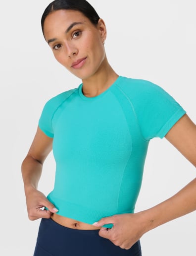 ATHLETE CROP SEAMLESS WORKOUT TEE