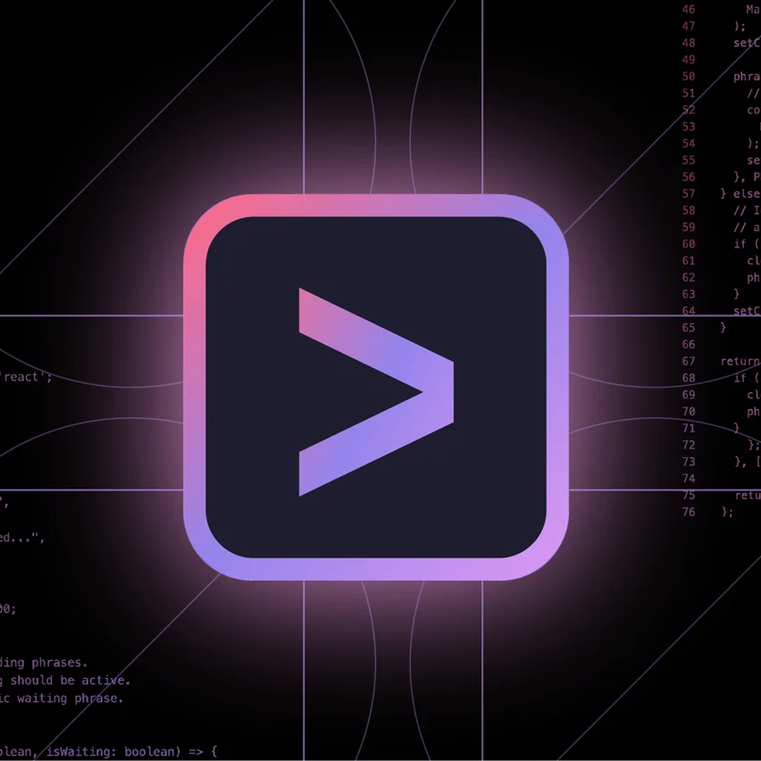 an illustration of a fuchsia square against a dark background with a fuchsia arrow in it