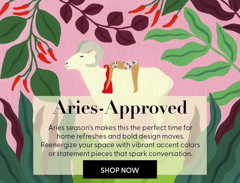 Aries-Approved | Aries season's makes this the perfect time for home refreshes and bold design moves. Reenergize your space with vibrant accent colors or statement pieces that spark conversation. | shop Now