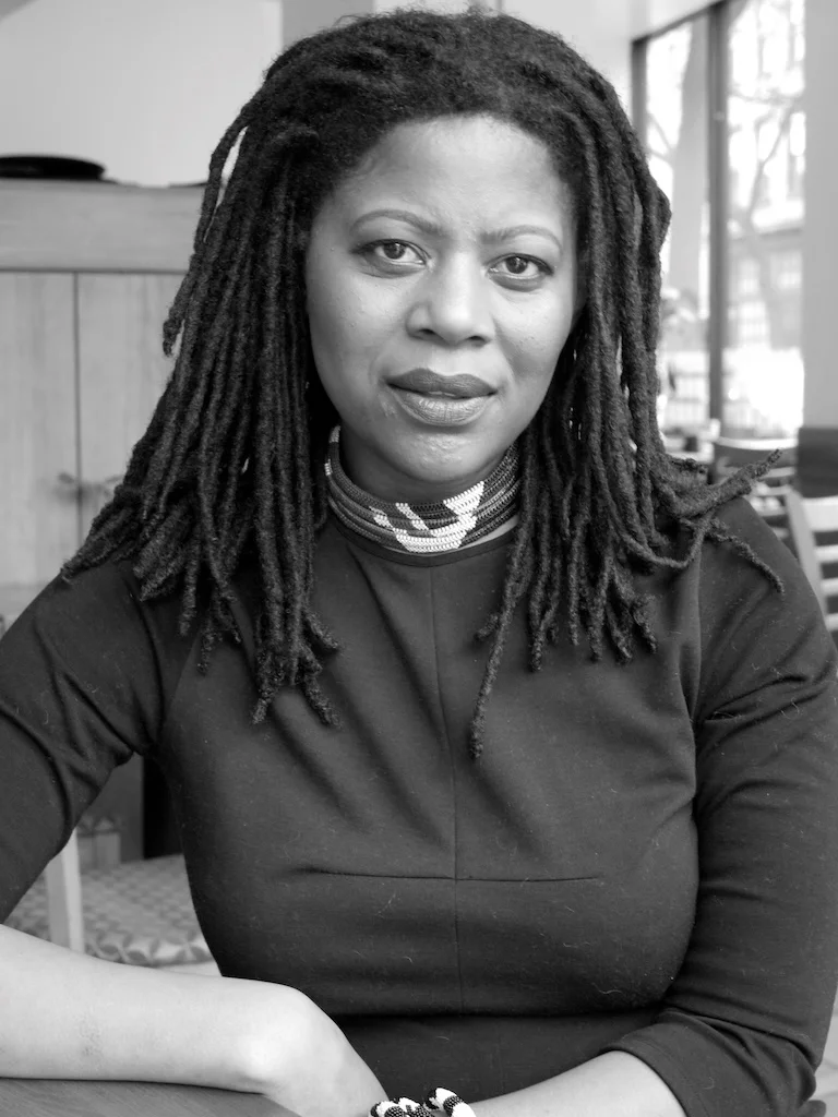 Black-and-white photograph of Simone Leigh