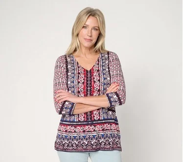 Belle Beach by Kim Gravel Rayon Spandex Painted Paisley Boarder TrimTop