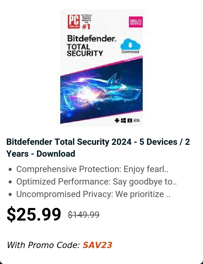 Bitdefender Total Security 2024 - 5 Devices / 2 Years - Download