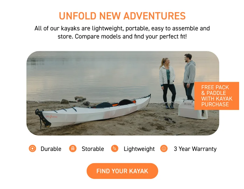 New Deal of the Week! Get a FREE paddle + carrying pack ($318 value) with any kayak purchase! New Deal of the Week! Get a FREE paddle + carrying pack ($318 value) with any kayak purchase!
