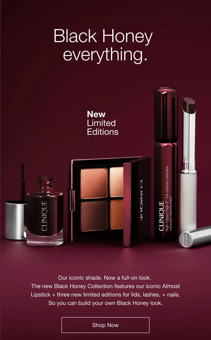 Black Honey everything. | New Limited Editions | Our iconic shade. Now a full-on look. The new Black Honey Collection features our iconic Almost Lipstick + three new limited editions for lids, lashes, + nails. So you can build your own Black Honey look. | Shop Now