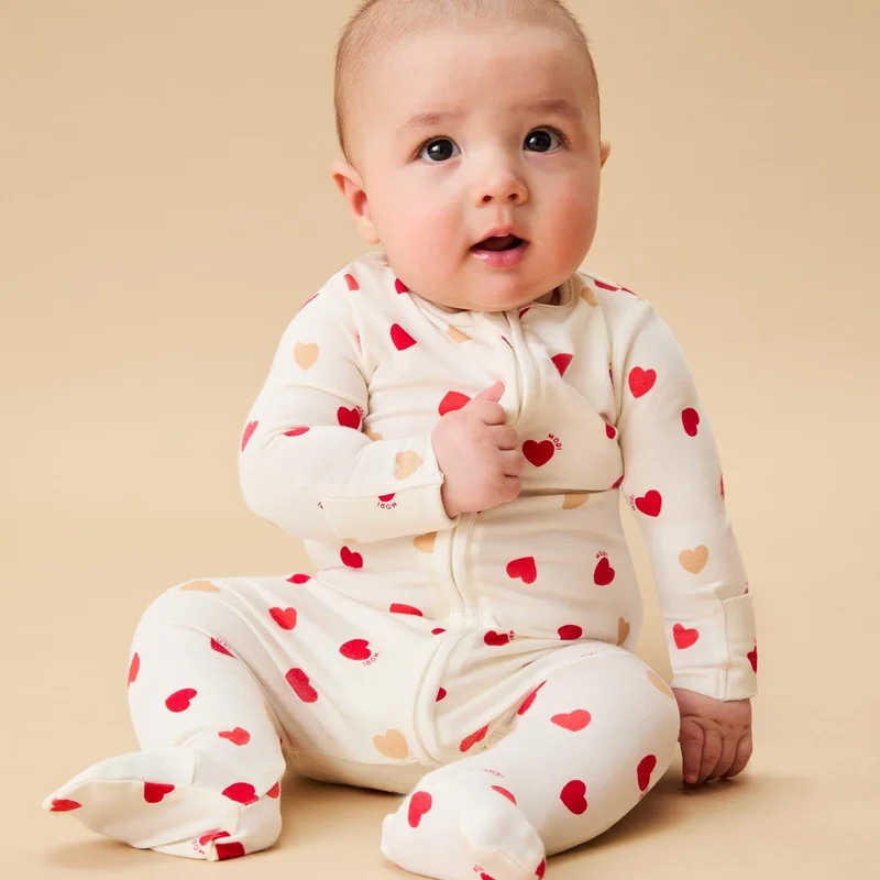 Image of Love Heart Clever Zip Baby Pajamas