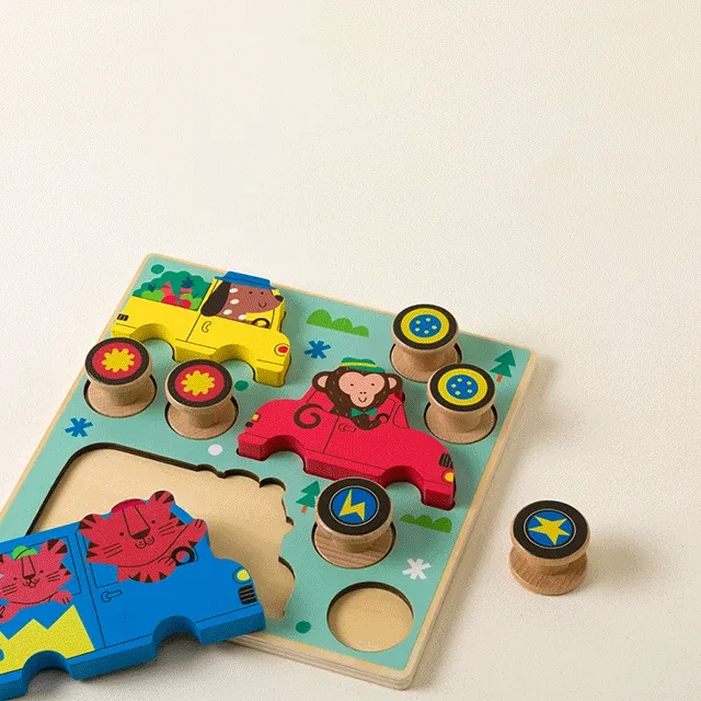 Puzzle & Roll Wooden Vehicle Toddler Puzzle