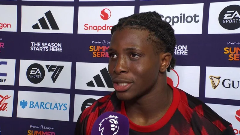 Dorgu reacts to scoring his first goal for Man Utd