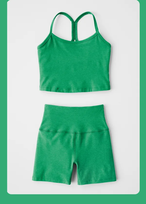 Spacedye Slim Racerback Cropped Tank in Green Grass Heather