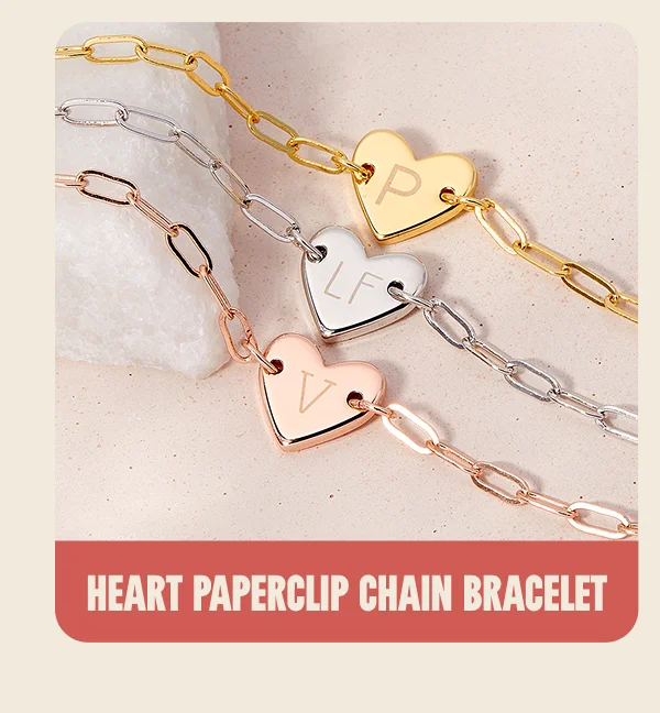Engravable Heart Paperclip Chain Bracelet